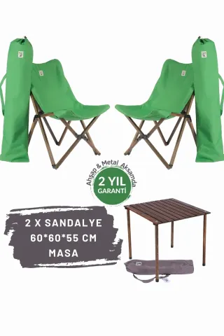 BAG THE JOY AHŞAP KATLANIR MASA SANDALYE SETİ – ANTRASİT- YEŞİL -60*60*55