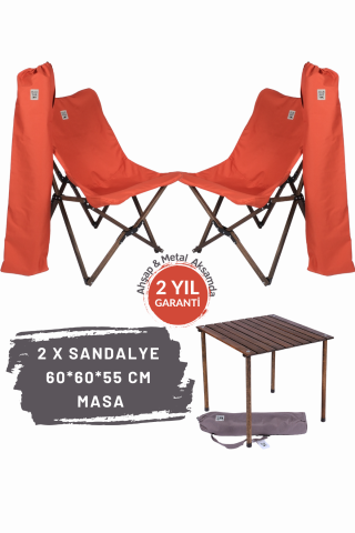 BAG THE JOY AHŞAP KATLANIR MASA SANDALYE SETİ – ANTRASİT – KİREMİT – 60*60*55cm