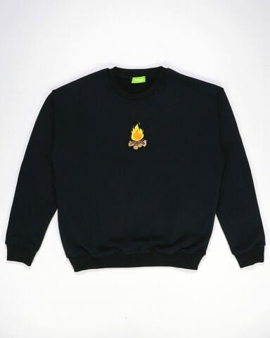 Siyah Kamp Ateşi Nakışlı Sweatshirt