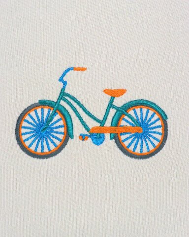 Krem Bisiklet Nakışlı Sweatshirt