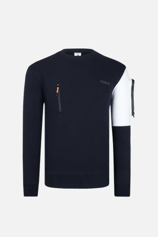 VANEDA KOL ÇANTALI BISIKLET YAKA BASKILI  SWEATSHIRT LACIVERT