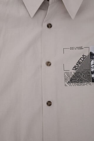 RELAXED FIT SIRT DESEN BASKILI COTON ERKEK GOMLEK GRİ