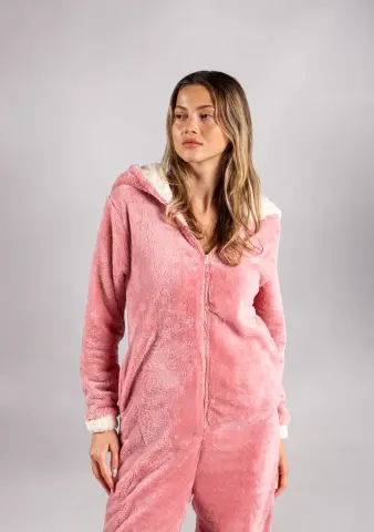 Peluş Tulum Pijama Takımı Pembe