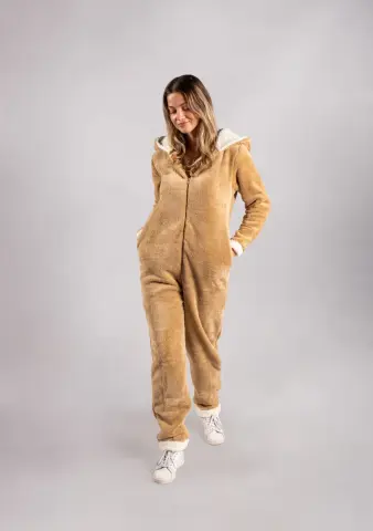 Peluş Tulum Pijama Takımı Sütlü Kahve