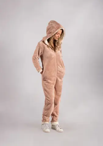 Peluş Tulum Pijama Takımı Pudra