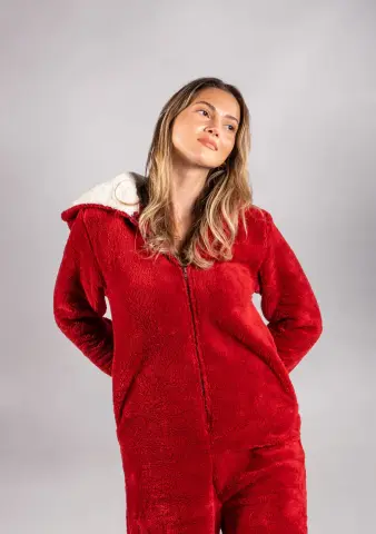 Peluş Tulum Pijama Takımı Kırmızı