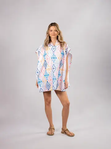 Kadın Kısa Kapüşonlu Plaj Havlusu Etnik