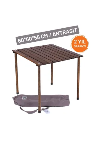 BAG THE JOY AHŞAP KATLANIR RULO KAMP MASASI / ANTRASİT (60*60*55)