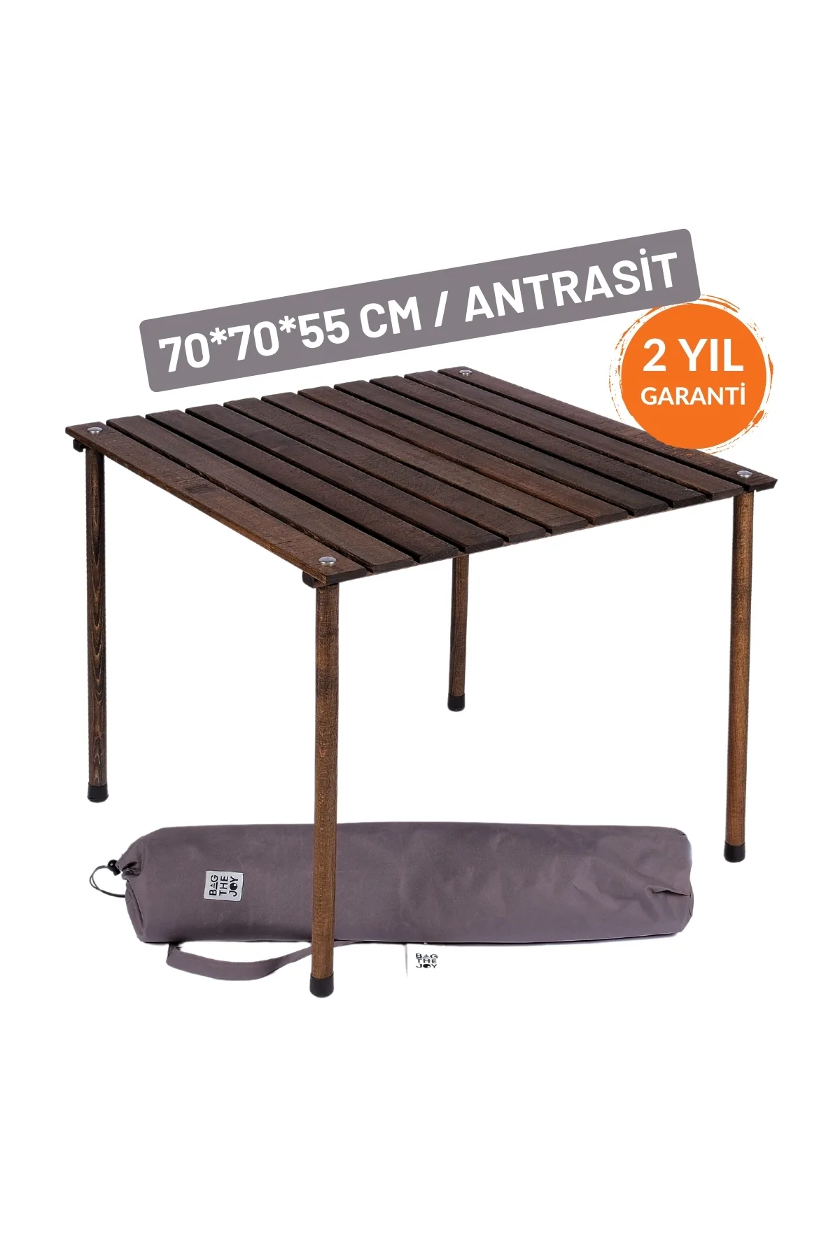 BAG THE JOY AHŞAP KATLANIR RULO KAMP MASASI / ANTRASİT (70*70*55)