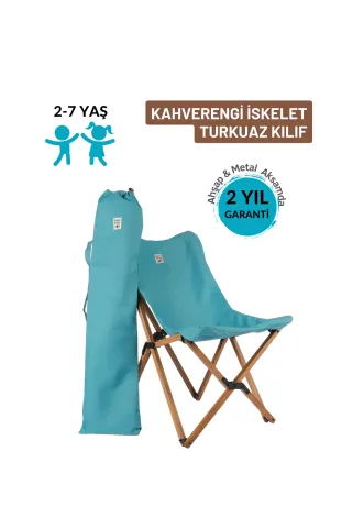 BAG THE JOY KIDS KATLANIR AHŞAP KAMP & BAHÇE SANDALYESİ KAHVERENGİ İSKELET – TURKUAZ KILIF