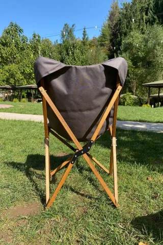 BAG THE JOY KATLANIR AHŞAP KAMP ve BAHÇE SANDALYESİ – KAHVERENGİ İSKELET – KOYU GRİ KILIF