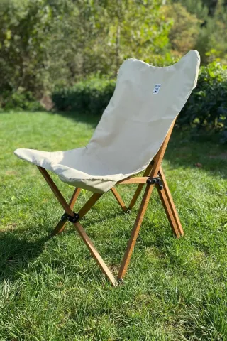 BAG THE JOY KATLANIR AHŞAP KAMP ve BAHÇE SANDALYESİ – KAHVERENGİ İSKELET – BEJ KILIF