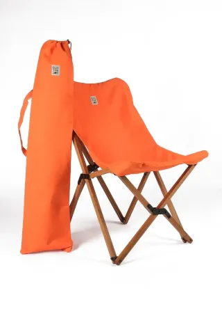 BAG THE JOY KATLANIR AHŞAP KAMP ve BAHÇE SANDALYESİ – KAHVERENGİ İSKELET – TURUNCU KILIF