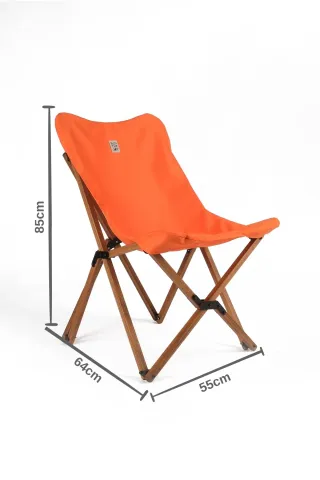 BAG THE JOY KATLANIR AHŞAP KAMP ve BAHÇE SANDALYESİ – KAHVERENGİ İSKELET – TURUNCU KILIF