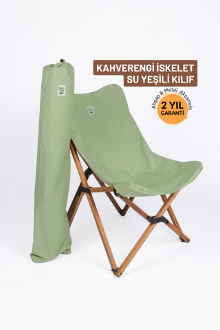 BAG THE JOY KATLANIR AHŞAP KAMP ve BAHÇE SANDALYESİ – KAHVERENGİ İSKELET –  SU YEŞİLİ KILIF