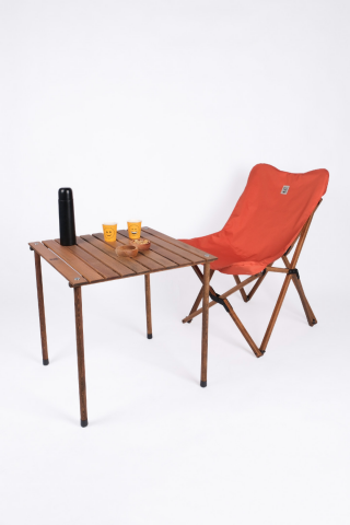 BAG THE JOY KATLANIR AHŞAP KAMP ve BAHÇE SANDALYESİ – KAHVERENGİ İSKELET –  KİREMİT KILIF