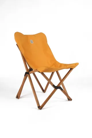 BAG THE JOY KATLANIR AHŞAP KAMP ve BAHÇE SANDALYESİ – KAHVERENGİ İSKELET –  HARDAL KILIF