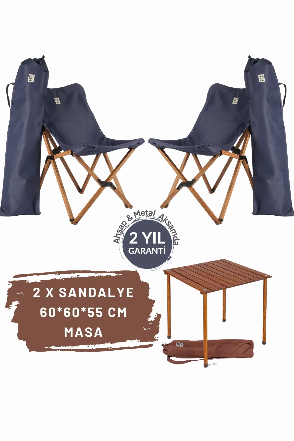BAG THE JOY AHŞAP KATLANIR MASA SANDALYE SETİ – KAHVERENGİ – LACİVERT -60*60*55