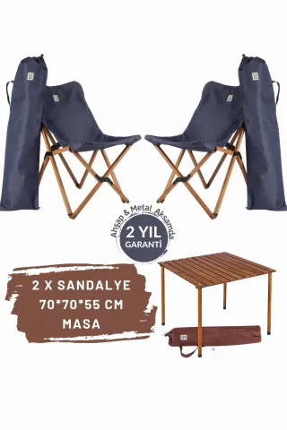 BAG THE JOY AHŞAP KATLANIR MASA SANDALYE SETİ – KAHVERENGİ – LACİVERT – 70*70*55