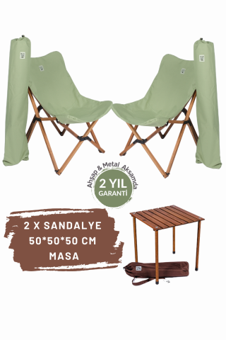 BAG THE JOY AHŞAP KATLANIR MASA SANDALYE SETİ – KAHVERENGİ – SU YEŞİLİ – 50*50*50cm