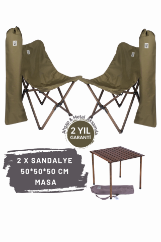 BAG THE JOY AHŞAP KATLANIR MASA SANDALYE SETİ – ANTRASİT – HAKİ – 50*50*50cm