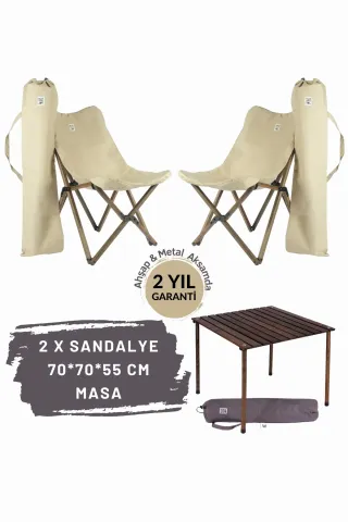 BAG THE JOY AHŞAP KATLANIR MASA SANDALYE SETİ – ANTRASİT- BEJ -70*70*55