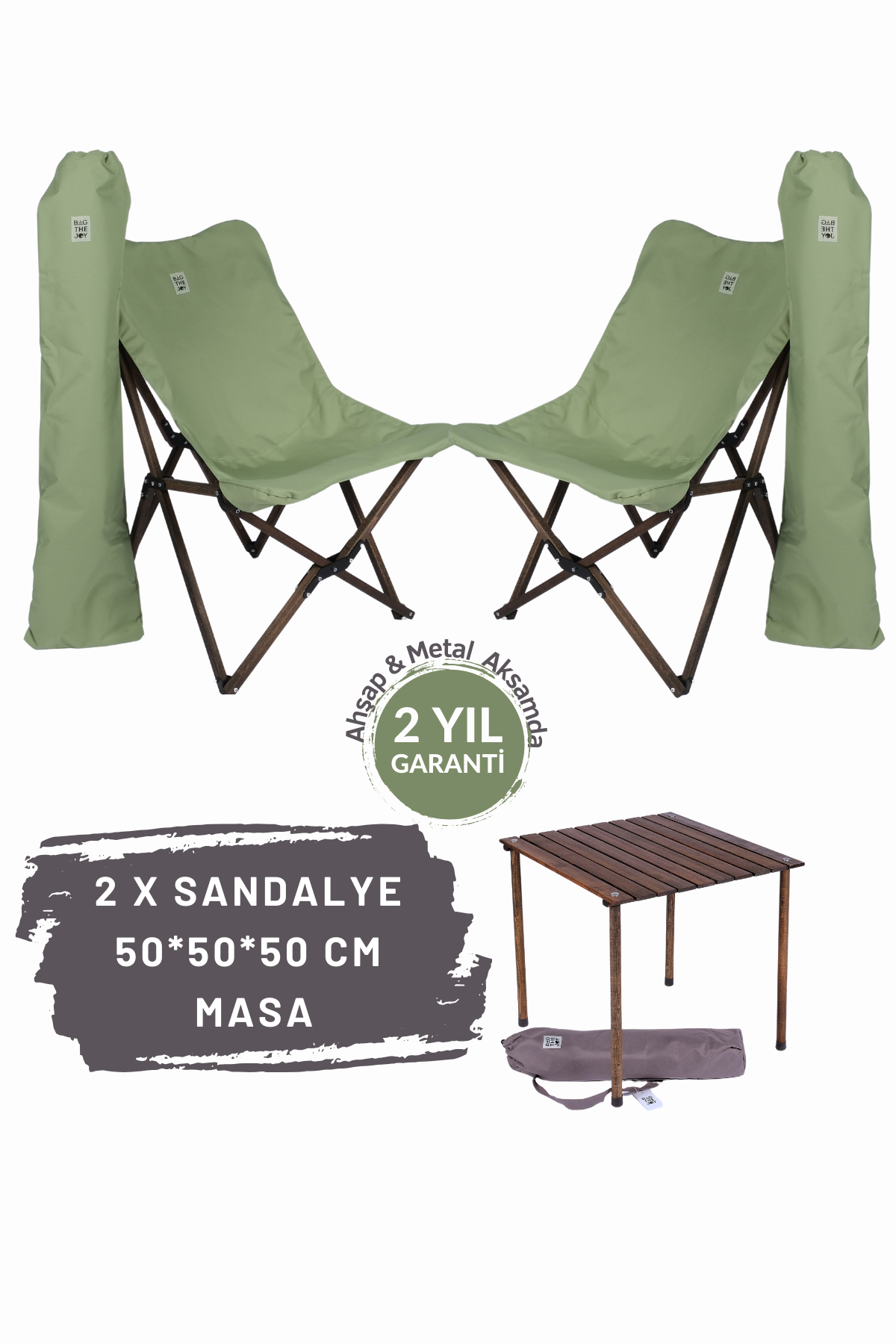 BAG THE JOY AHŞAP KATLANIR MASA SANDALYE SETİ – ANTRASİT – SU YEŞİLİ – 50*50*50cm