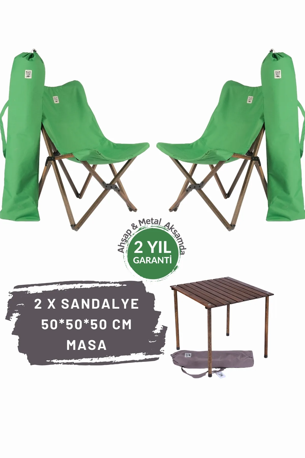 BAG THE JOY AHŞAP KATLANIR MASA SANDALYE SETİ – ANTRASİT – YEŞİL – 50*50*50cm