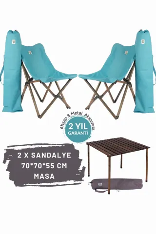 BAG THE JOY AHŞAP KATLANIR MASA SANDALYE SETİ – ANTRASİT- TURKUAZ – 70*70*55