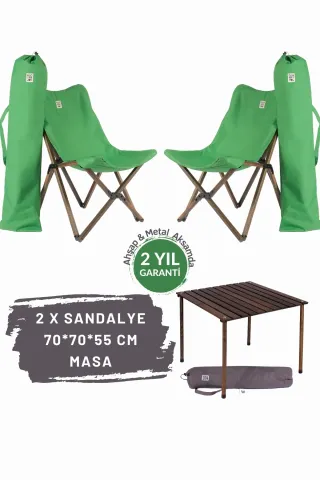 BAG THE JOY AHŞAP KATLANIR MASA SANDALYE SETİ – ANTRASİT- YEŞİL -70*70*55