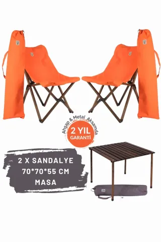BAG THE JOY AHŞAP KATLANIR MASA SANDALYE SETİ – ANTRASİT- TURUNCU – 70*70*55