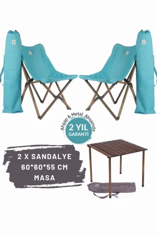 BAG THE JOY AHŞAP KATLANIR MASA SANDALYE SETİ – ANTRASİT- TURKUAZ -60*60*55